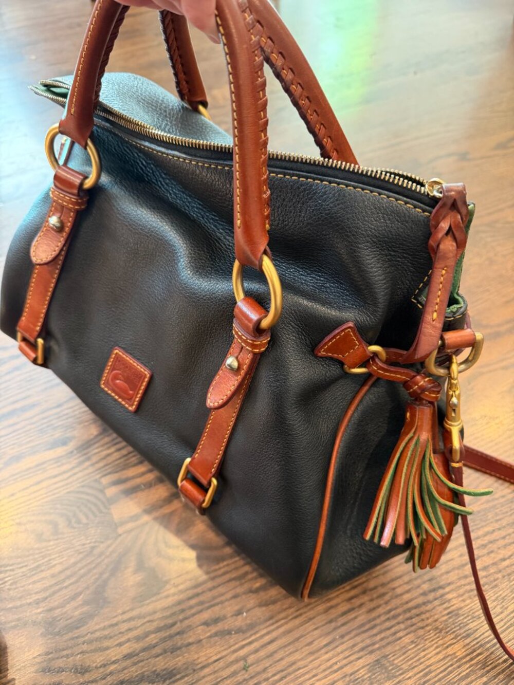 Dooney & Bourke Vintage Pebble Leather Satchel Bag | Black/Tan - Picture 3 of 16